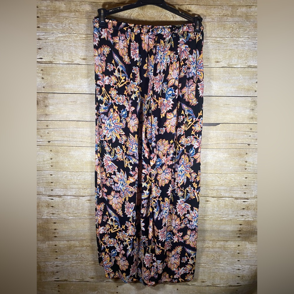 NWT Nicole Miller Pants Womens S Black Multi Floral Wide Leg Elastic Waist - Picture 3 of 9